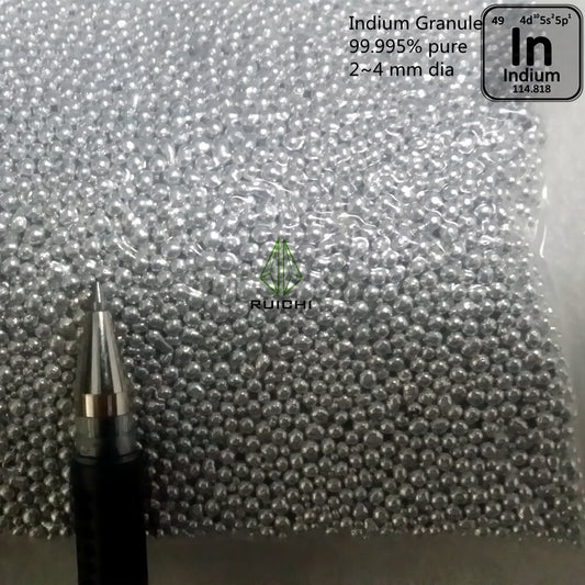 Indiumschrot 99,995 % Reinheit 1000 g Indiumgranulat Indiumschrotelement 49 Indiummetallkugel